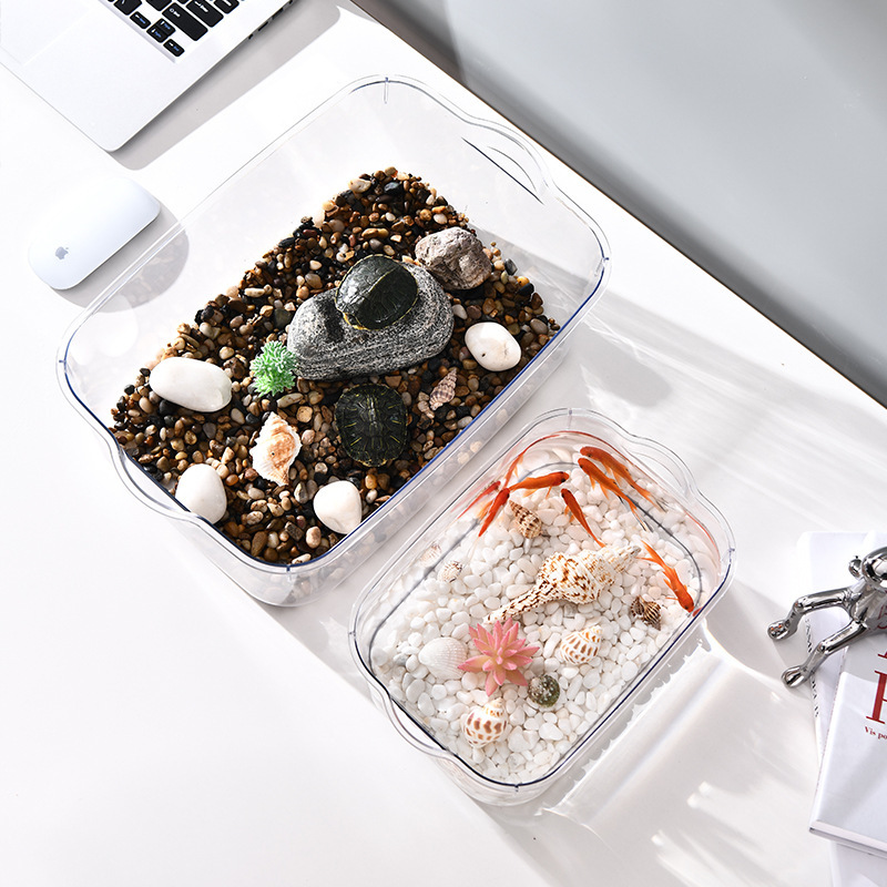 新型プラスチック水槽蓋付き高精細透明水槽金魚鉢亀飼育水槽デスクトップ小型水槽|undefined
