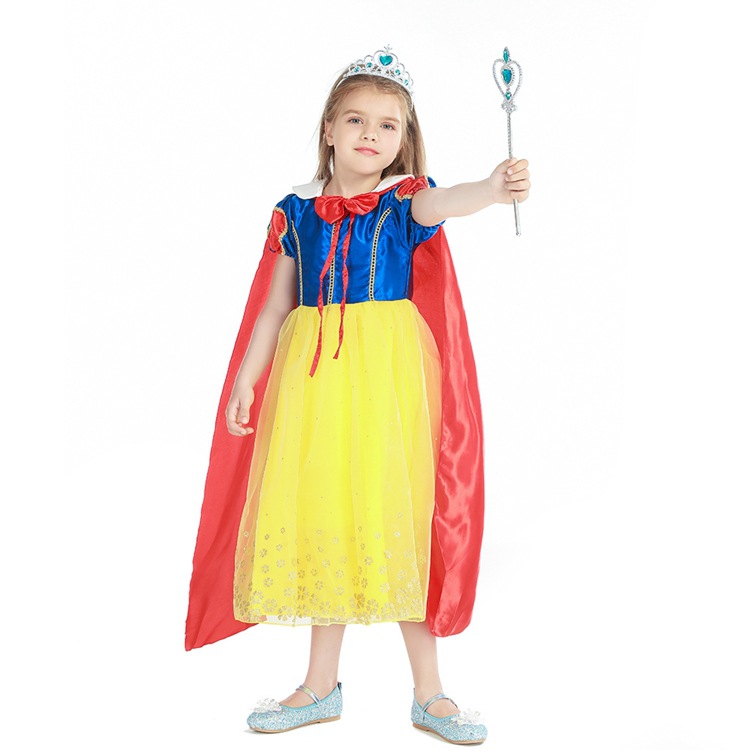 Halloween European and American Snow White Dress Cartoon Short-sleeved Red Cloak Dress Princess Bronzing Yarn Puffy Dress