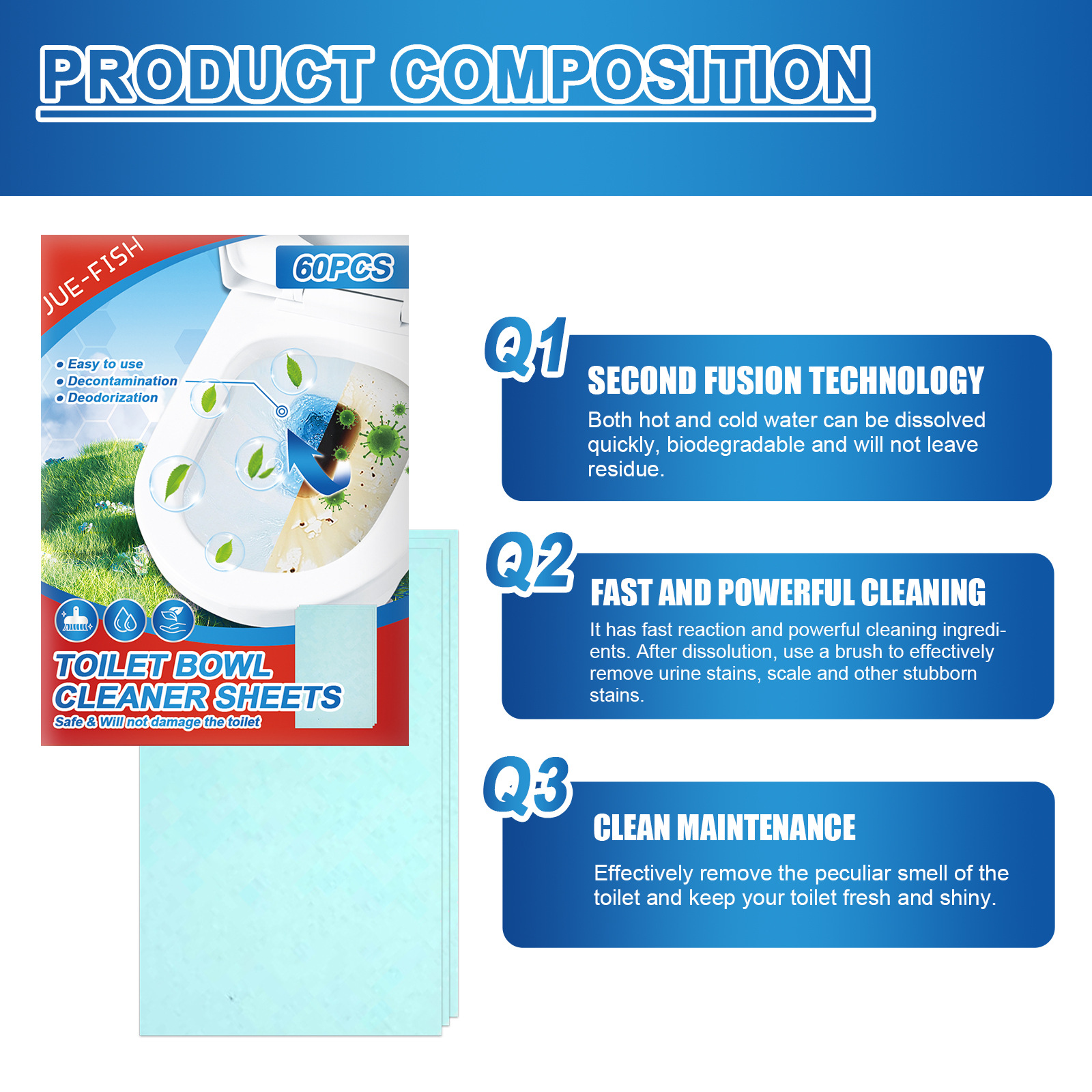 Jue-Fish Toilet Cleaning Pieces Toilet Toilet Toilet Deodorant Descaling Urine Stain Odor Removal Toilet Sewer Cleaning