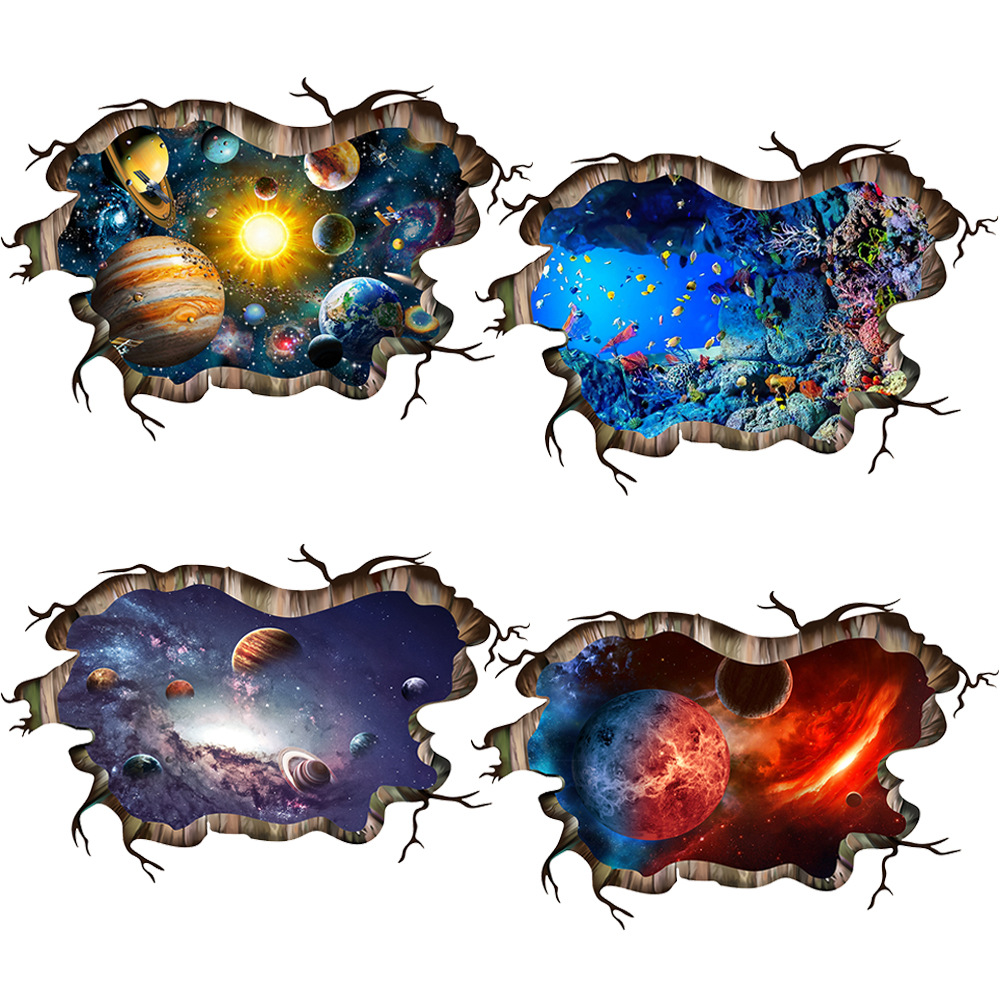 大號3D立體效果破牆破洞宇宙星空海底世界PVC牆貼自粘