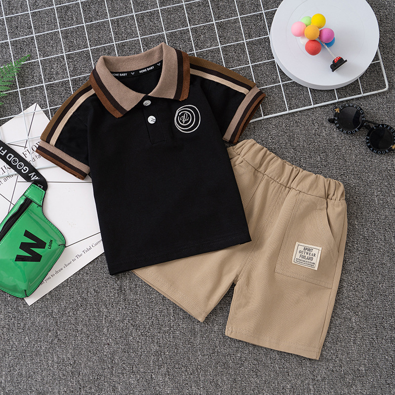 Children's clothing children's suit New 2024 fashion children's baby two-piece short sleeve embroidered letter short sleeve suit