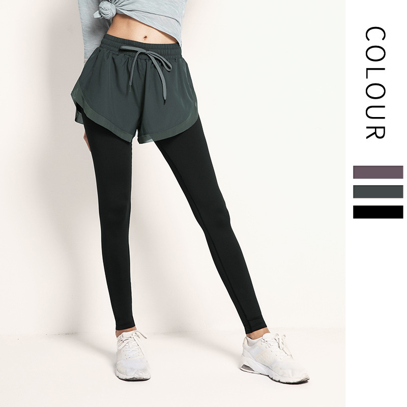 Fake two-piece fitness pants women's elastic tight running sports culottes outer wear quick-drying high waist hip lifting yoga clothes pants