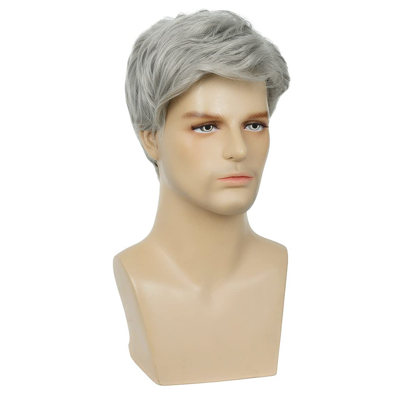 Foreign Trade European and American Men's Wig Handsome Fluffy Short Hair Grandma Grey Wig Chemical Fiber Headgear Man wigs
