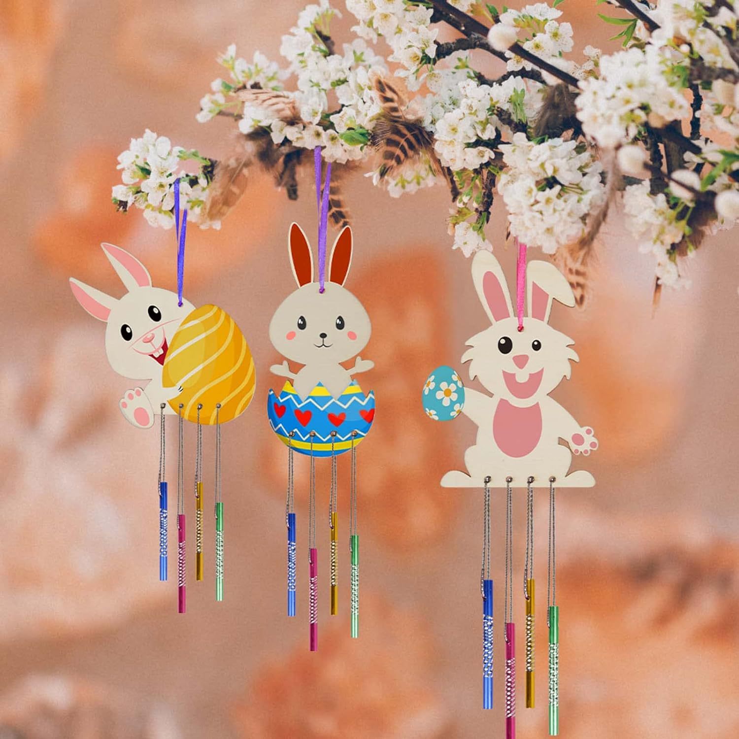 Unfinished rabbit wind chimes craft kit DIY wind chimes children's painting craft ornaments garden home decoration