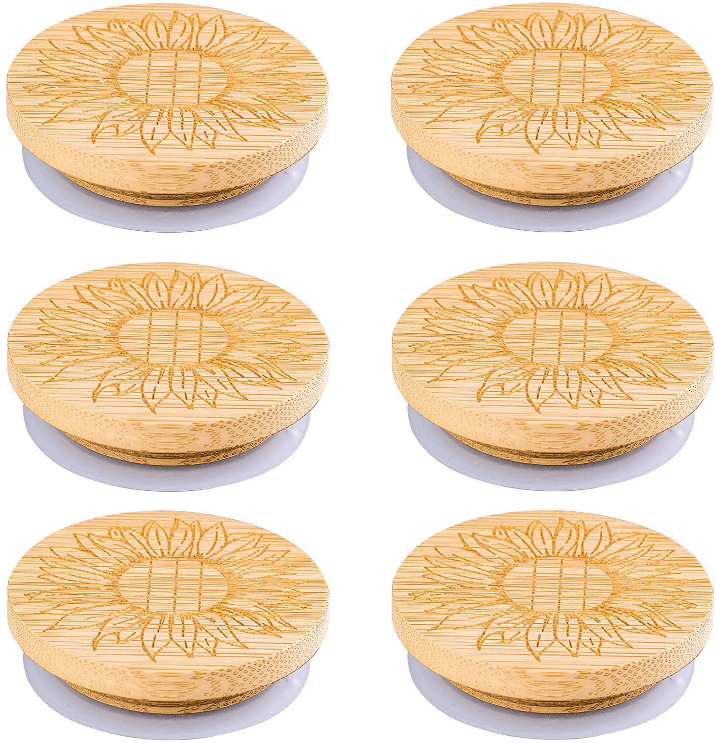 Cross Border Bamboo Wood Sun Moon Yogurt Jar Lid Set Lid Glass Bottle Sunflower Sealed Lid Silicone Sealed Jar Lid