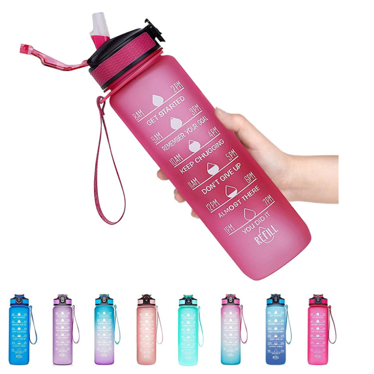 Amazon new gradient color 1000ML large capacity outdoor sports plastic cup Tritan material space Cup in stock