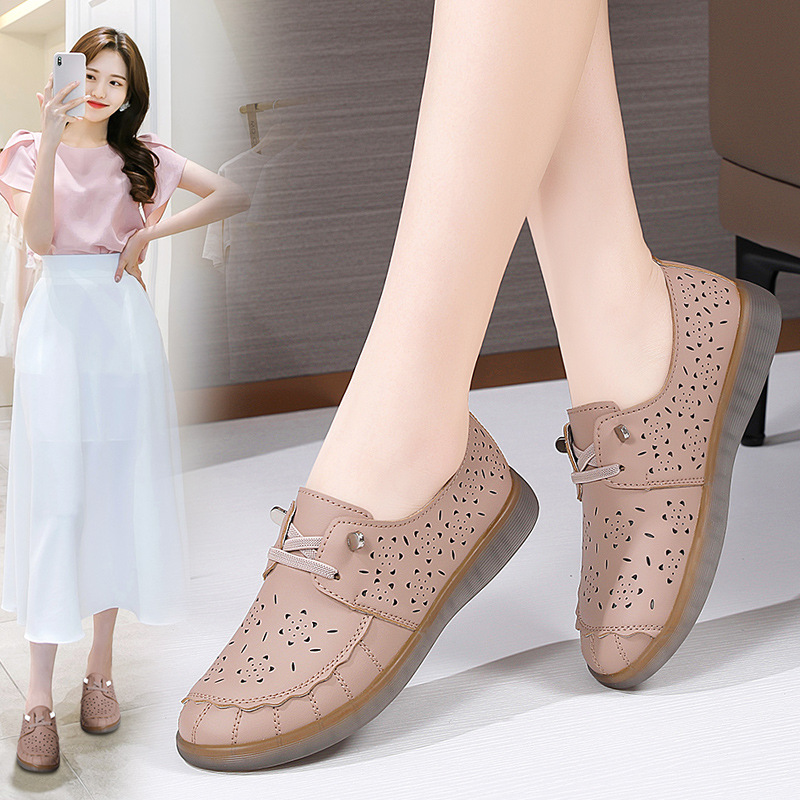 Summer Sandals Hole Shoes Mother Casual Hollow Women's Shoes All-match Soft Sole Breathable Single-layer Shoes Non-slip Soft Sole Pregnant Women's Shoes
