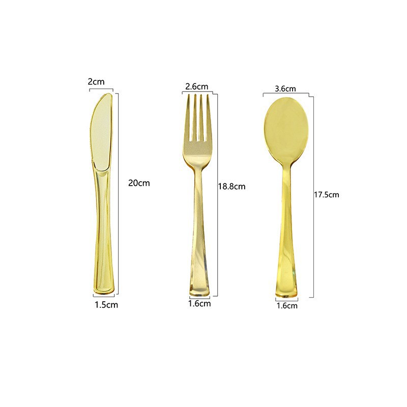 Factory direct PS plastic UV plating Golden disposable knife, fork and spoon birthday wedding cross-border party tableware