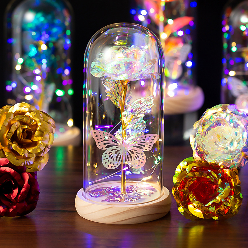 Eternal Flower gold foil rose glass cover butterfly night light creative Christmas gift Valentine's Day Source factory