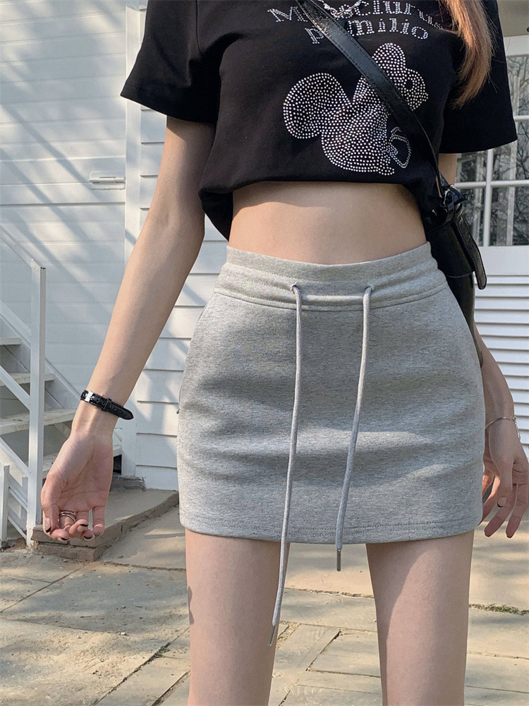 Drawstring skirt high waist anti-exposure pure desire style 2024 Summer sexy slimming casual sheath culottes
