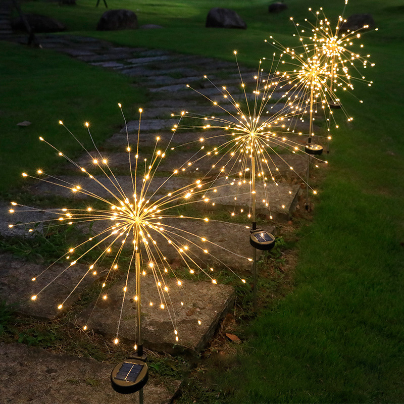 New LED solar floor fireworks lamp outdoor lawn waterproof courtyard Christmas decorative copper wire lamp dandelion