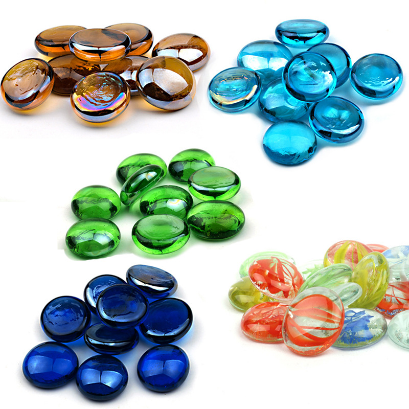 Glass Flat Beads Color Glass Flat Beads Red Green Yellow Blue Flower Heart Glass Flat Beads 12-19mm