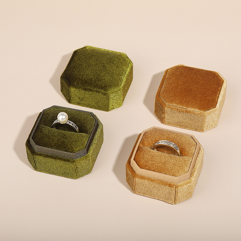 Kaito Flannel Cover Octagonal Jewelry Box Simple Ring Box Earring Box Proposal Gift Box logo Printing