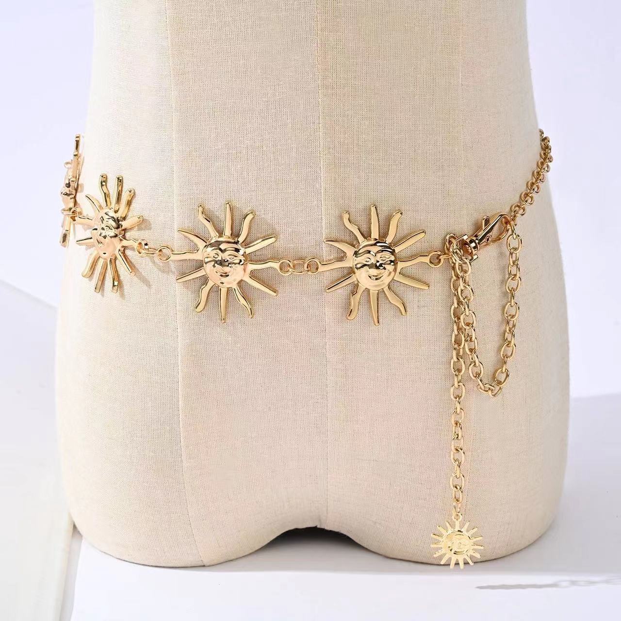 Cross-border Foreign Trade Golden Sunflower Metal Fashionable Waist Chain Adjustable Cool Hot Girl Dress Suit Accessories Women