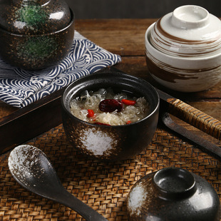 Japanese-style Ceramic Stew Pot with Lid Bowl Dessert Steamed Egg Jar Household Restaurant Stew Bowl Body-nourishing Waterproof Bird's Nest Pot Wholesale