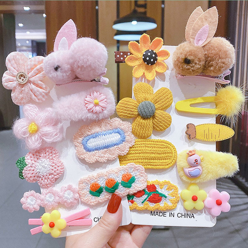 Children's Cute Rabbit Hairpin Set, Non-Damaging, Princess Baby Headwear for Girls, Earsnap Hair Clips with Fringe