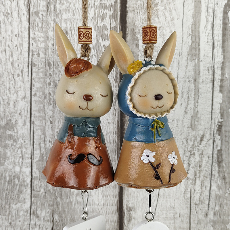 zakka Grocery Cartoon miss Rabbit Resin Crafts Hanging Wind Chimes Couple Student Birthday Valentine's Day Gift