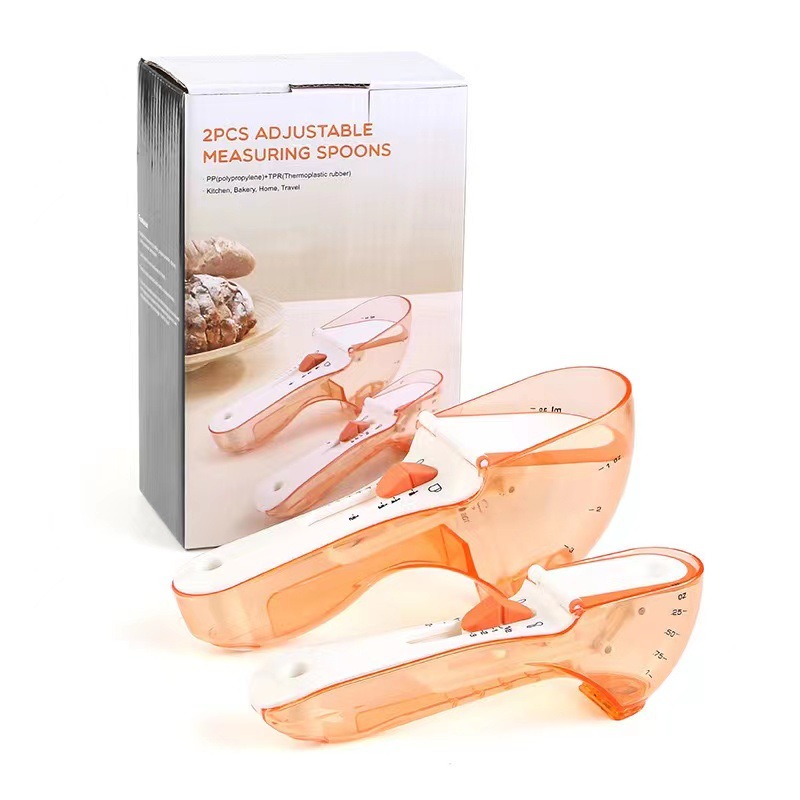 Plastic measuring spoon 2 piece set adjustable measuring spoon with scale plastic measuring spoon measuring cup set kitchen tools
