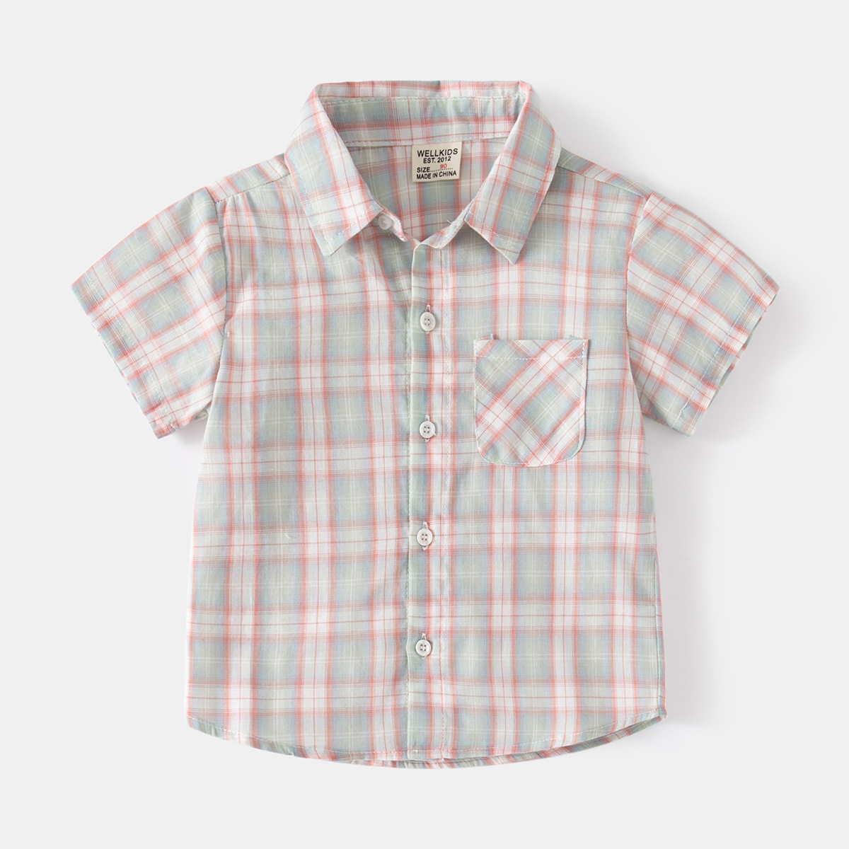 Summer Outdoor Travel Casual Shirt Boy's Lapel Plaid Shirt Cotton Comfortable Children's Short Sleeve Shirt