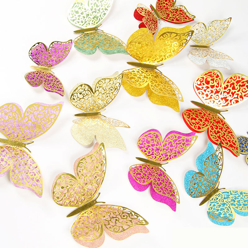 Double Layer Color Hollow Butterfly Wall Sticker 3D Hollow Paper Butterfly Amazon Wedding Festival Decoration