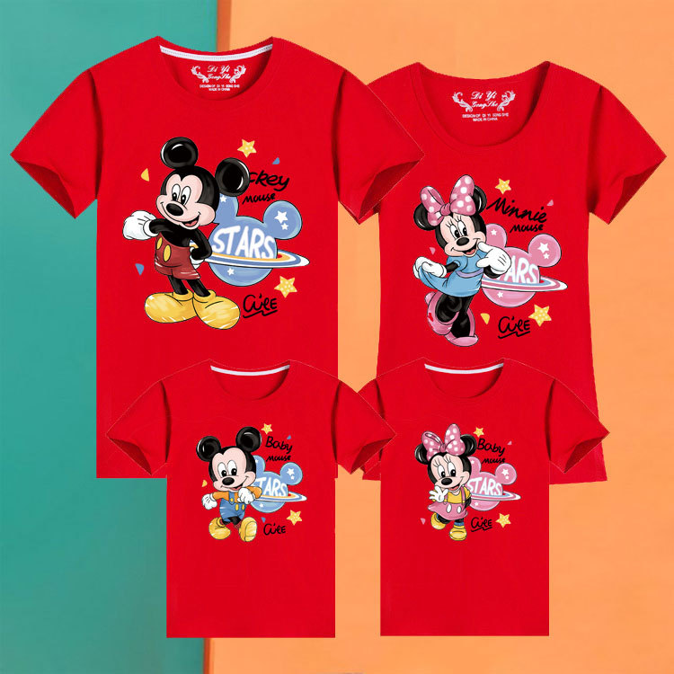 Parent-child Dress Short-sleeved Family of Three and Four Family Decoration Global Mickey Activity Class Dress Mother and Son Mother and Daughter Tide T-shirt
