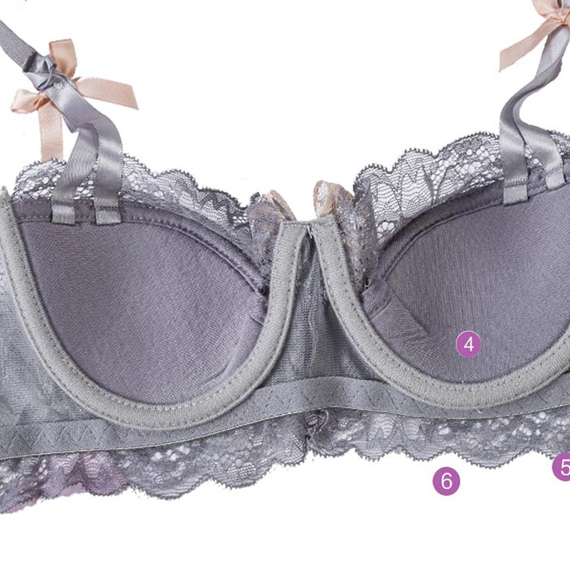 French lace underwear women's sexy thin push-up translucent big chest small side bra with steel ring suit