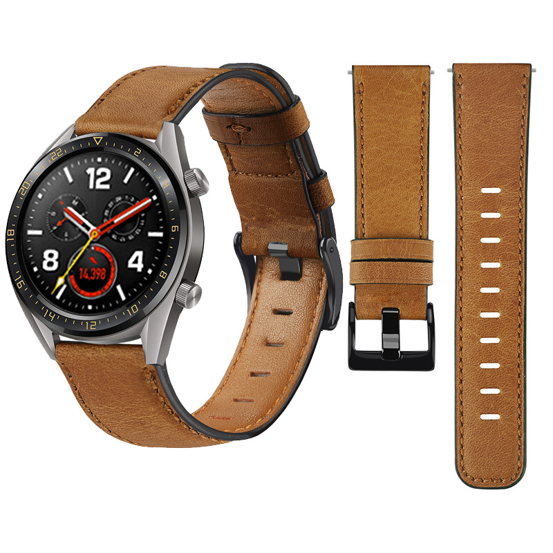 Vintage Crazy Horse Leather Strap 20mm22mm For Huawei gt/gt2/watch3 Smart Watch Strap