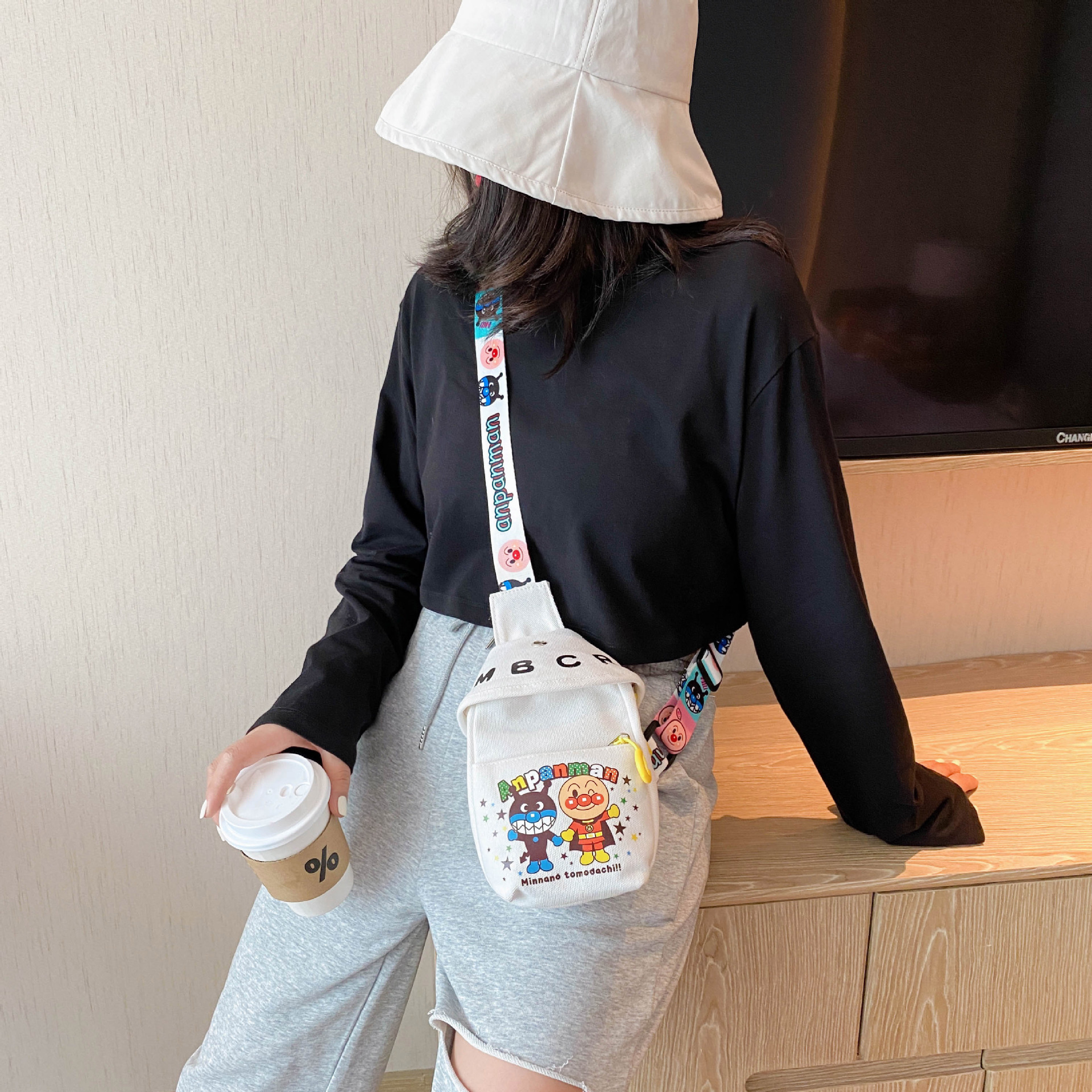 Internet Celebrity Children's Small Satchel New Trendy Fashionable Student Canvas Chest Bag ins All-match Wide Band Shoulder Crossbody Bag