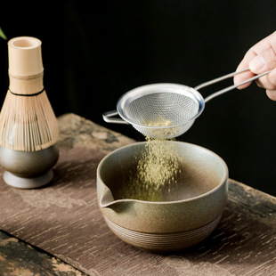 Stone Pottery Matcha Bowl with Spout, Ceramic Tea Set Accessories, Tea Whisk Stand Set, Japanese Tea Ceremony, Song Dynasty Tea Art Creativity