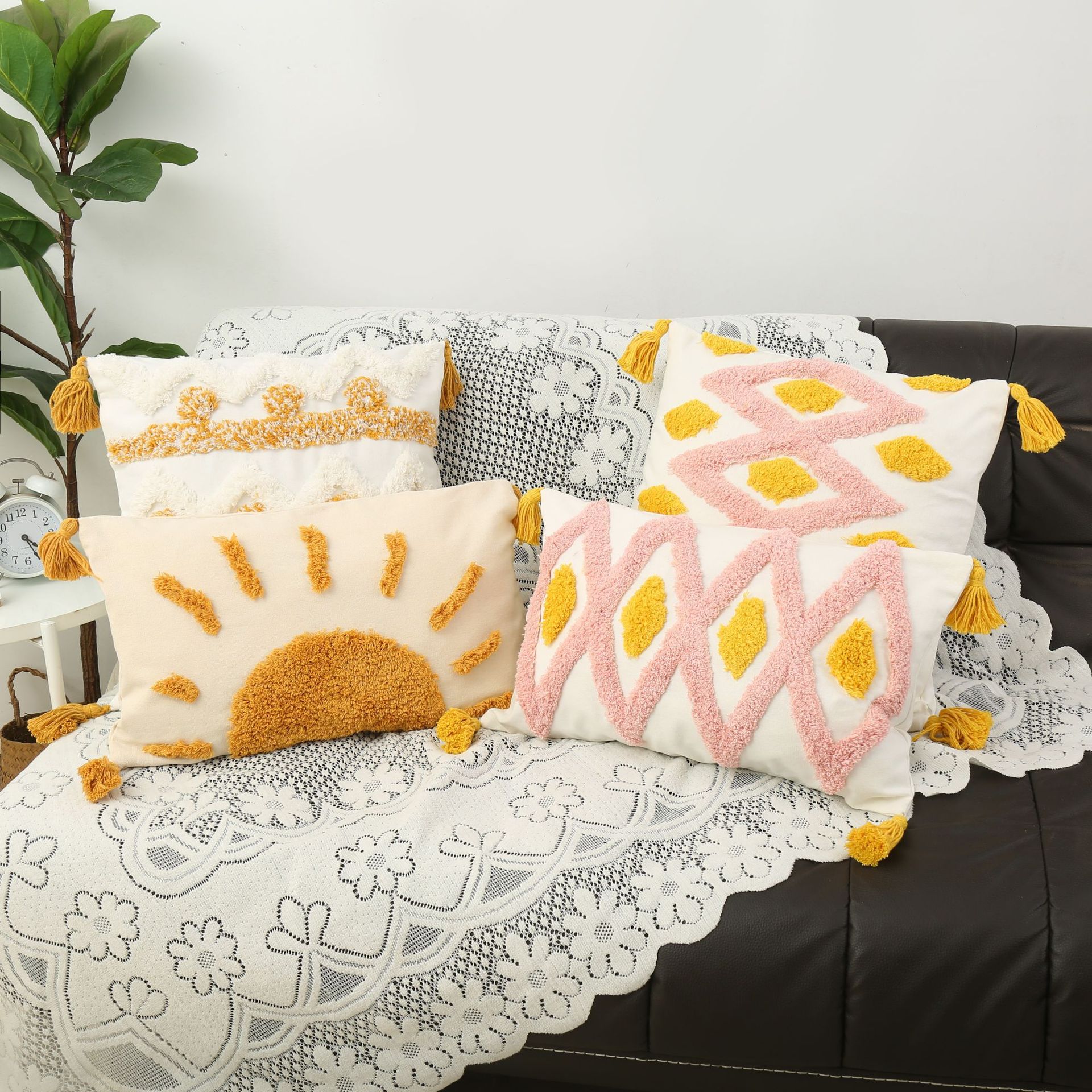 Bohemian style tufted Pillow sofa cushion living room bedroom embroidered waist pillow pillow bedside pillow cover wholesale