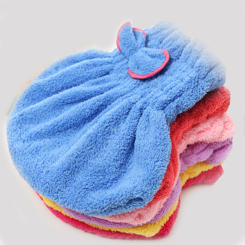 Coral fleece dry hair cap absorbent easy to dry bow shower cap thickened Princess cap head towel a generation of hair