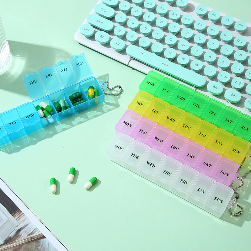 Medicine box 7 days a week medicine box portable transparent strip small medicine box sub-packaging storage box can be printed logo