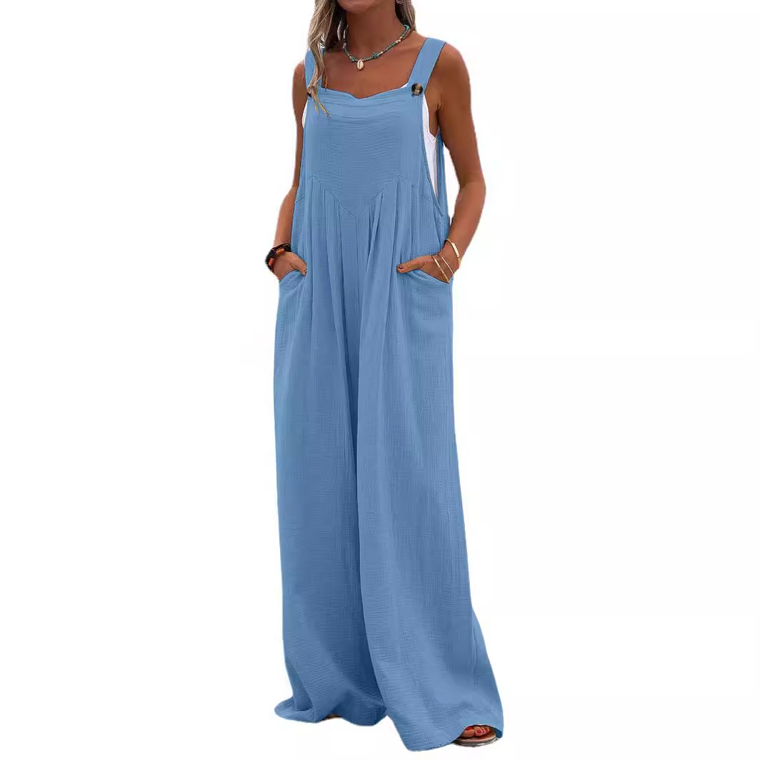 Spring and Summer 2023 New Ethnic Style Fashion Solid Color Wide Leg Jumpsuit Women's Jumpsuit