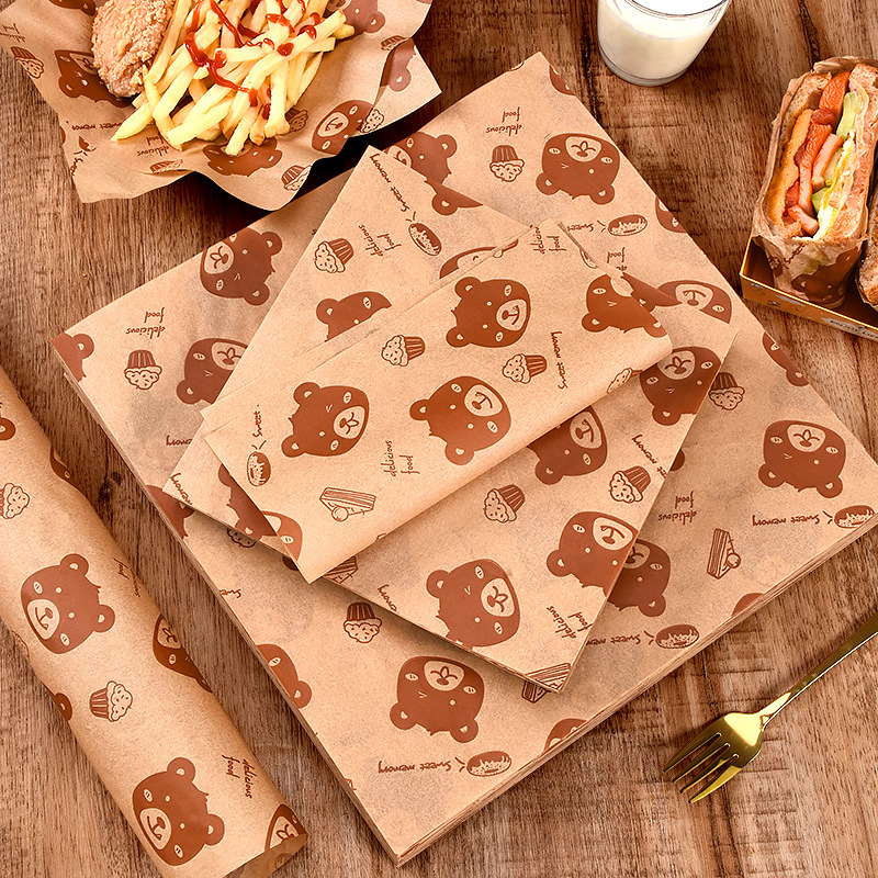 Baking brown bear pad paper printing oil-proof paper fried snack chips plate pad paper Hamburger paper sandwich wrapping paper