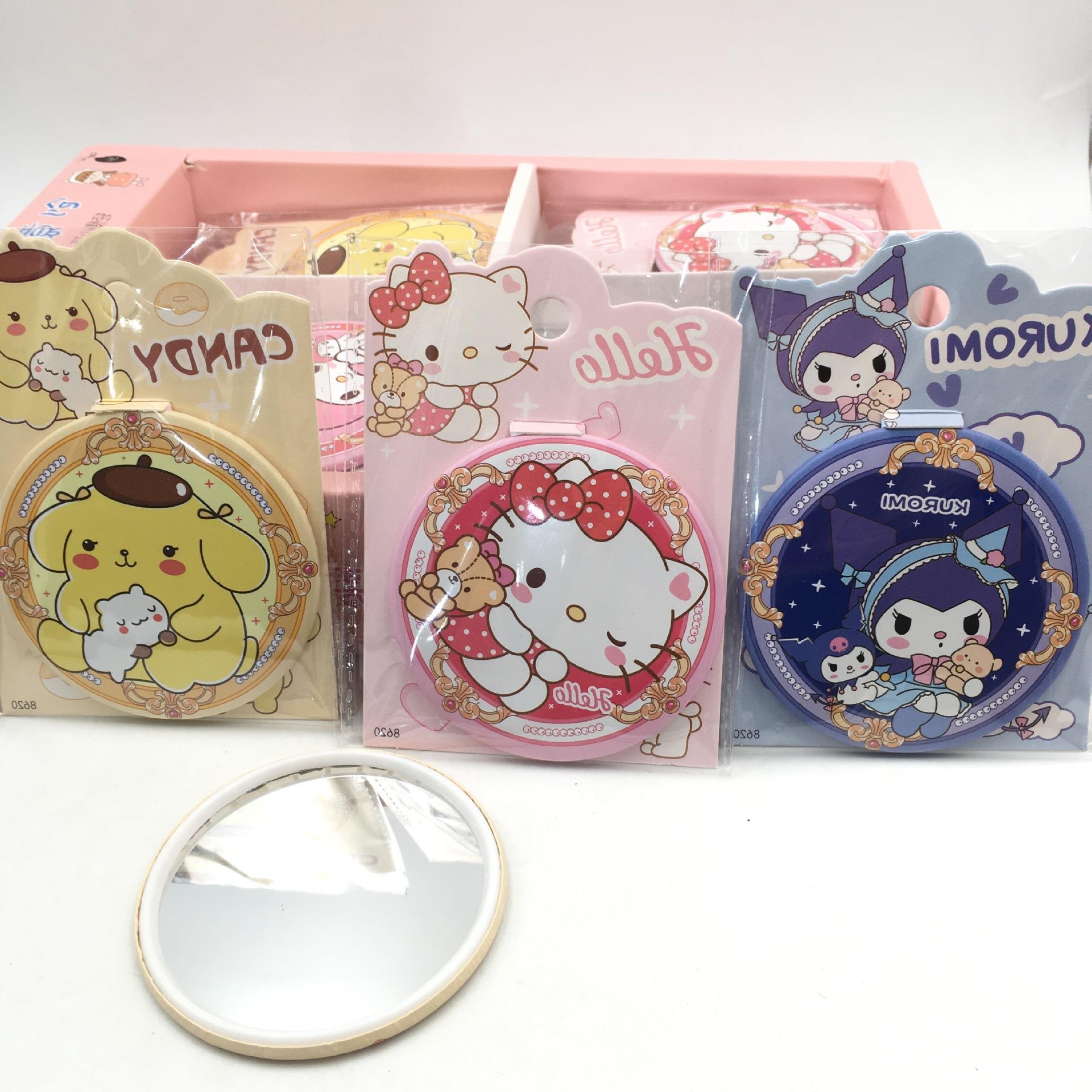 Anime Sanrio Mirror Cute High-value Kulomi Meruti Pudding Dog KT Portable Round Mirror