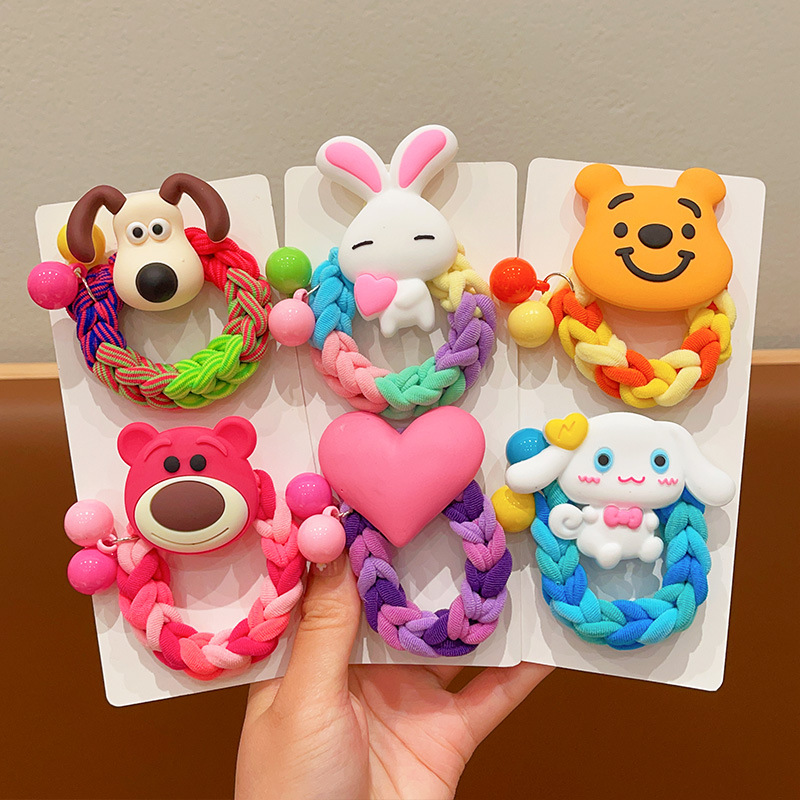 Children's cute cartoon dog headband new little girl woven hair rope headdress girl's large durable rubber band