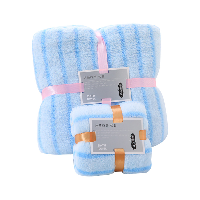 Towel bath towel gift set striped coral fleece mother and child towel thickened bath beach towel activity gift wholesale
