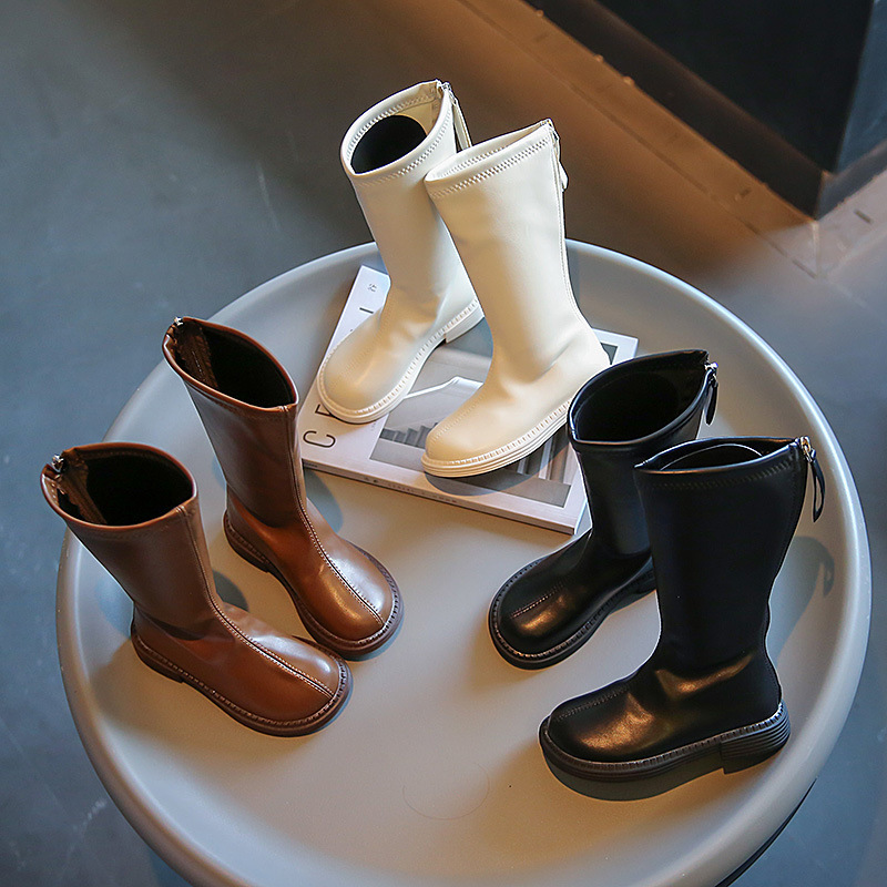 Girls' back zipper over-the-knee boots 2023 autumn fashion Western style Knight boots children's leather boots wholesale fashion