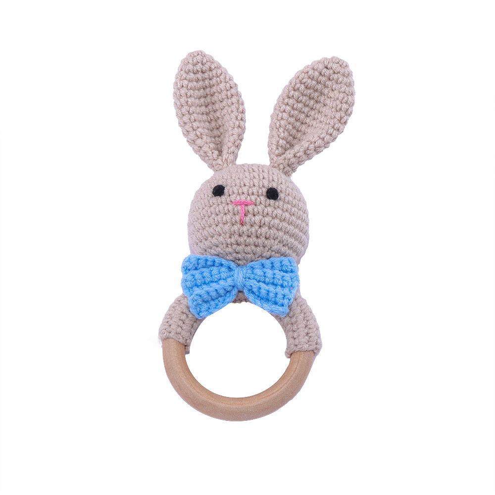 Wool Knitted Rattle Baby Comfort Wooden Ring Sound Toy Baby Hand Grip Rattle Bed Bell Factory Wholesale Orderable