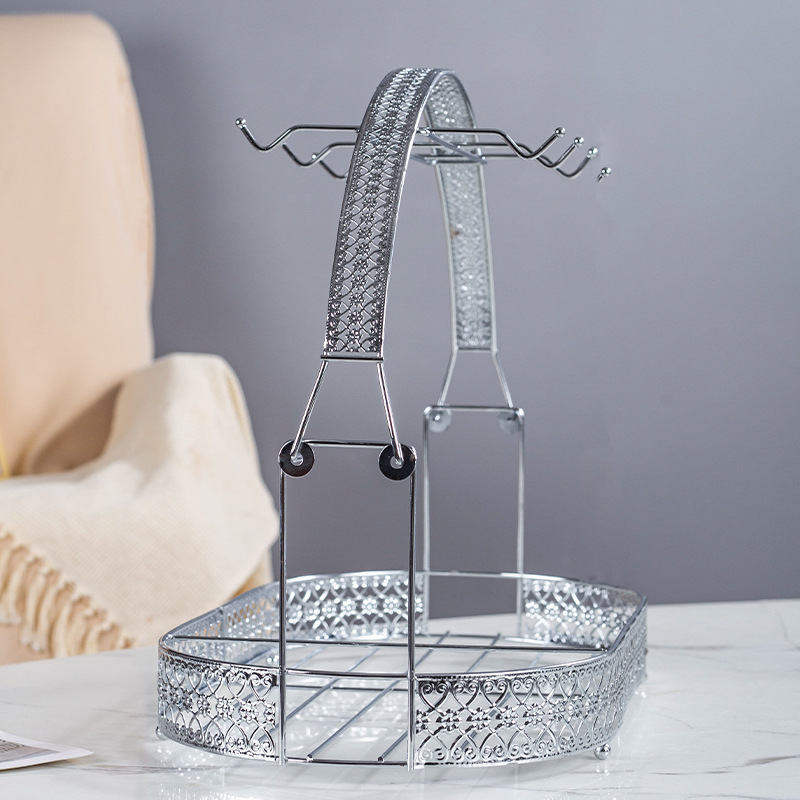 Household Western tea cup coffee cup creative carved draining hanging Cup iron rack tea set storage tray storage rack