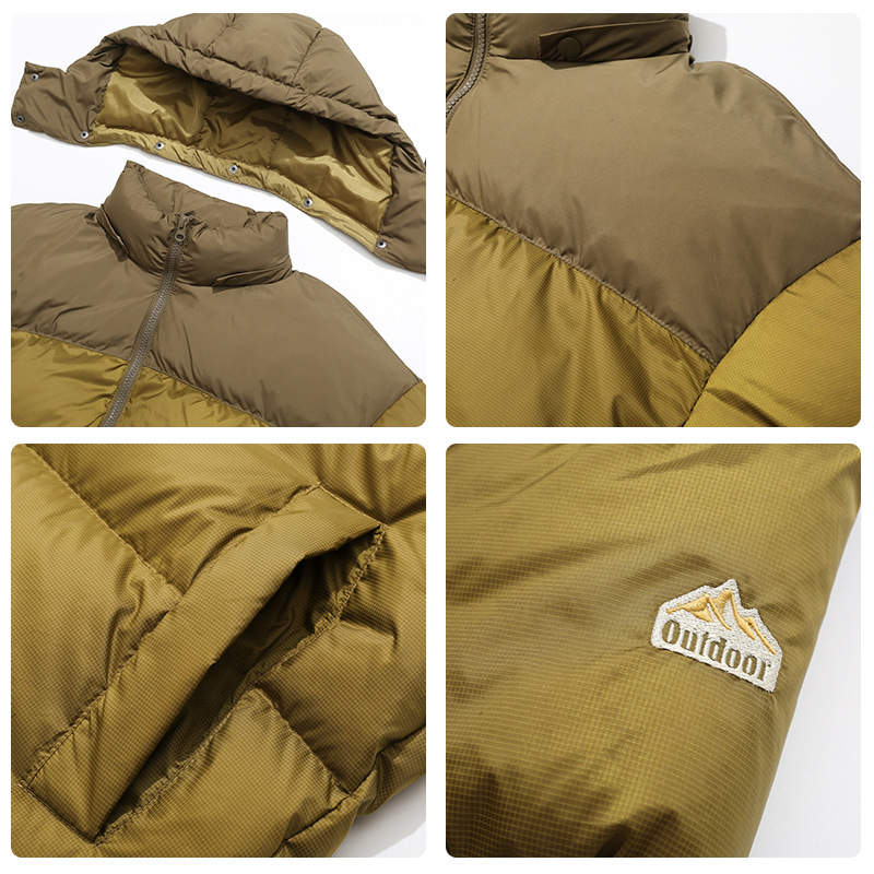 90 White Duck Down American Vintage Color-blocking Waterproof Hooded Down Jacket Trendy Men's and Women's Maillard Couple Thickened Bread Suit
