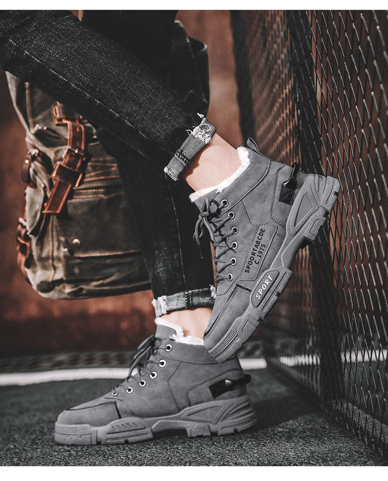 Vinterstøvler Herrestøvler med høy topp, snøstøvler til alle anledninger, fritidsstøvler, fleecefôrede, varme bomullssko, sikkerhetssko med tykk såle_voghion.com