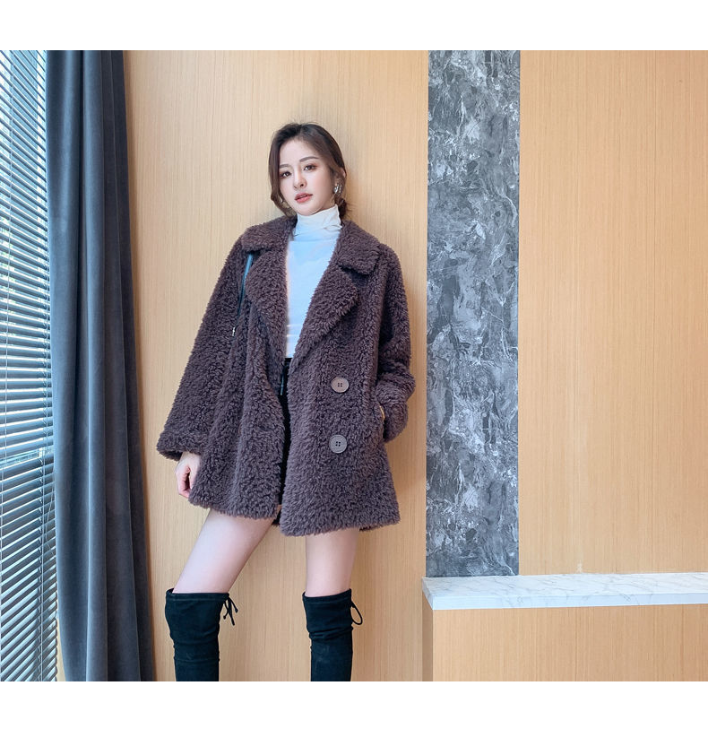Winter mid-length fleece coat for women 2023 new suit collar lambswool fur integrated granular fleece coat_voghion.com