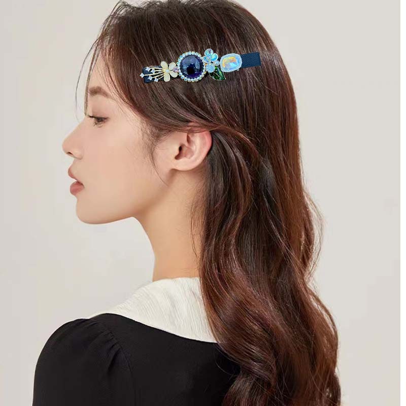 Rhinestone velvet black bangs clip high-grade side clip duckbill clip  style back head Pearl Rhinestone hairpin_voghion.com