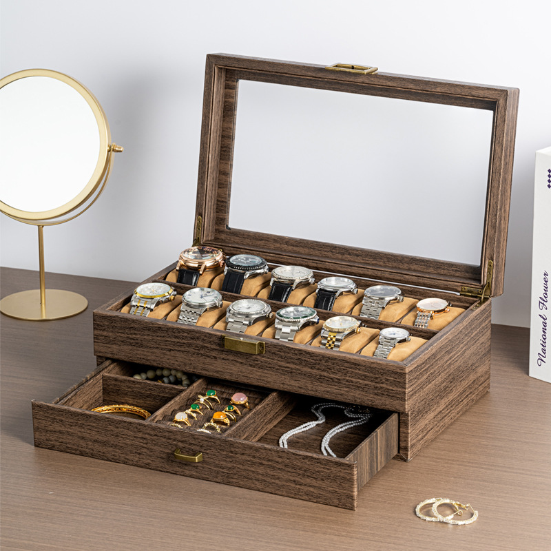 Watch Jewelry Box Double Layer 12 Table Carbon Fiber PU Jewelry Box Watch Display Box Storage Box Desktop Storage Box