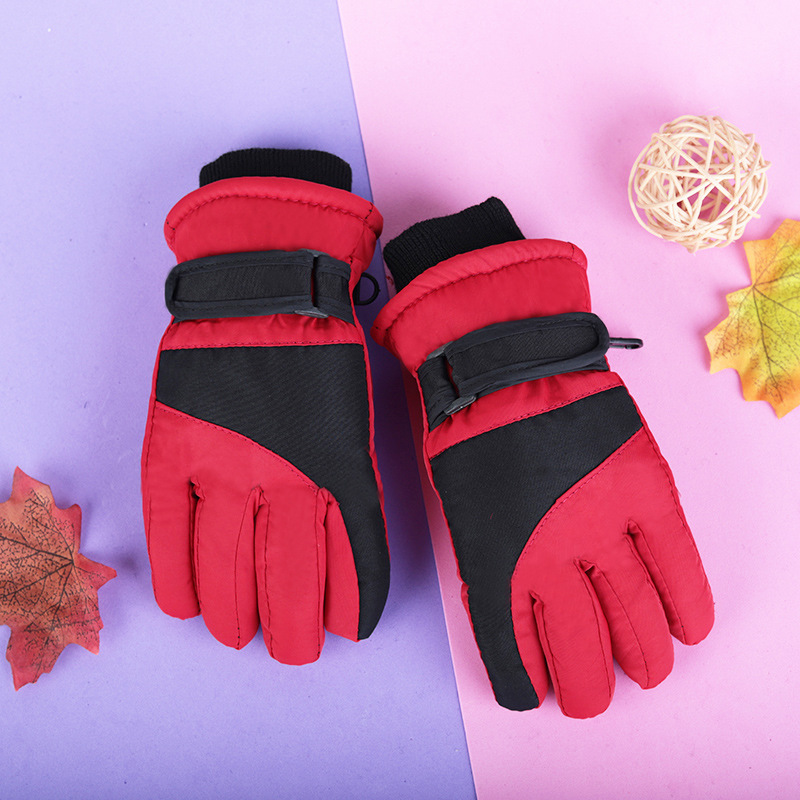 Children aged 4-12 thickened cotton cold-proof waterproof windproof non-slip warm skiing snow-playing cotton children's gloves winter