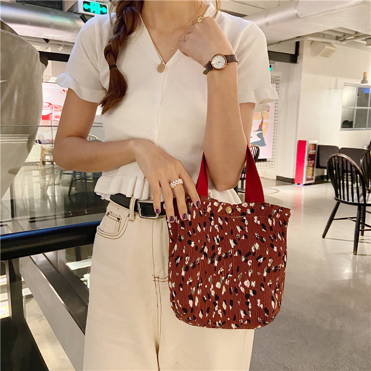 912132 Korea ins small fresh cute small cloth bag women wrinkled printed handbag lunch bag wholesale