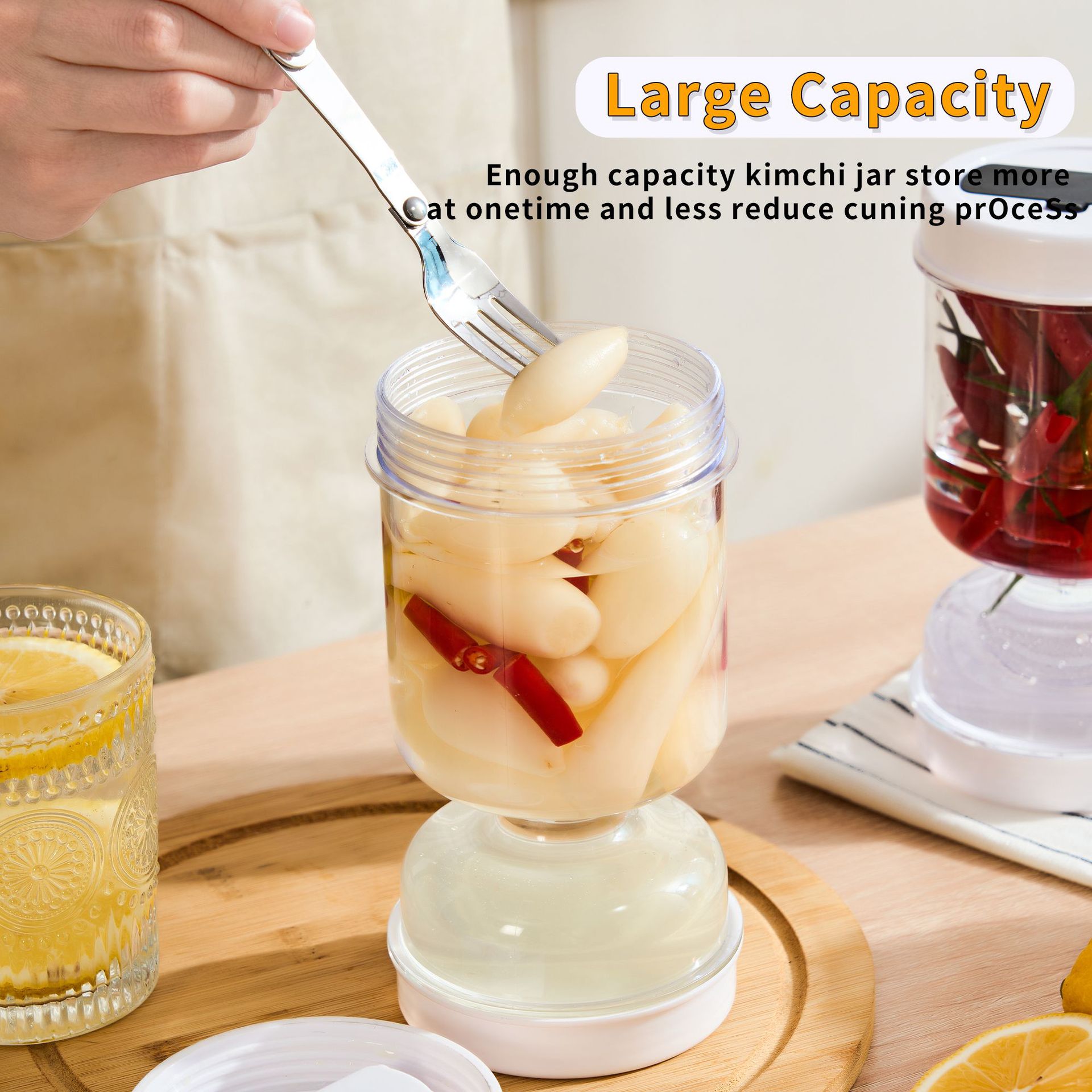 Cross-border 2023 New Dry and Wet Separation Pickle Jar with Fork Household Daily Jar