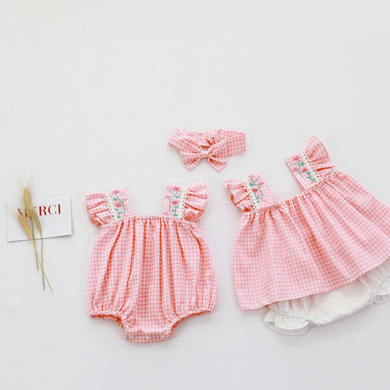 Summer Dress for Girls, Baby Girl Crawling Suit, Korean Style Children's Clothing, Infant Clothes, Sister Set, Diaper Cover, Children's Set 24