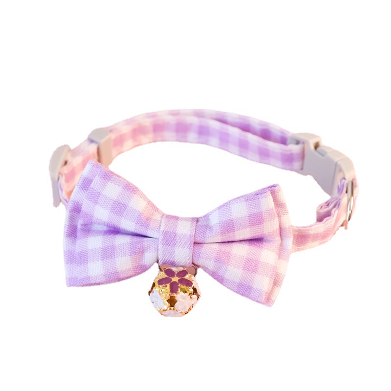 Special cross-border Amazon plaid bow tie pet collar cat dog flower Bell safety buckle adjustable jewelry
